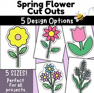 Spring Flower Cut Outs – 5 Designs in 5 Sizes for Spring Crafts & Decor