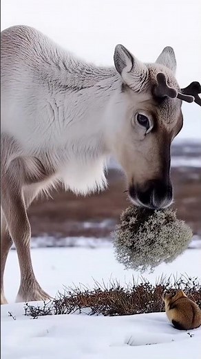 Kind Reindeer Feeds a Hungry Lemming