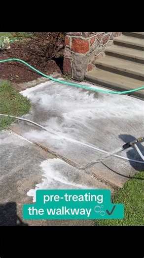 Pre-treating the concrete before the deep clean 🔑🫧 #pressurewashing #satisfyingcleaning