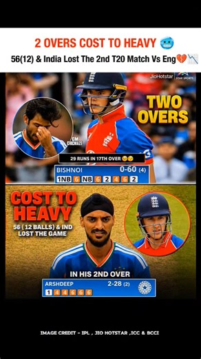2 OVERS COST TO HEAVY 🥶56(12) & India Lost The 2nd T20 Match Vs Eng💔📉 #indvsseng #cricket #shorts