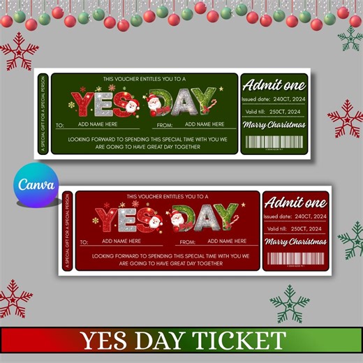 Yes Day Ticket Template | Editable Coupon Template, Custom Voucher Design | Printable Fun Day Ticket, Personalized Yes Day Certificate - Etsy