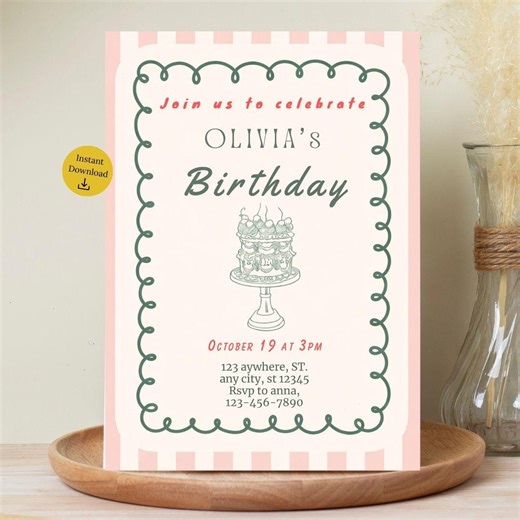 Editable Vintage Birthday Invitation: Whimsical Hand-drawn Party Invite (digital Download) – Printable, DIY, Instant Invite - Etsy
