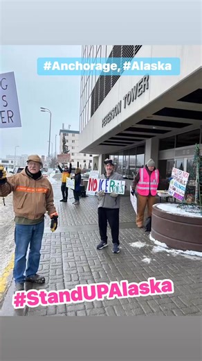 Pop up rally 2.13.26 Anchorage, Alaska outside of Dan Sullivan‘s office! My favorite sign is the “SAVE ain’t safe” Lisa already said she was going to vote no on the SAVE act. We know where Murkowski stands! Where’s DAN? | Stand UP Alaska