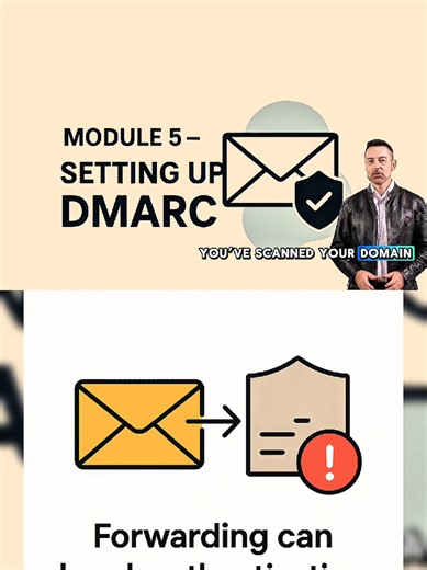 Module 5: DMARC setup, simplified. No confusing dashboards. No DIY stress. We do it with you — or for you. 🔐 DMARCFlow.eu #DMARC #CyberSecurityTips #EmailProtection #SmallBusinessSecurity #TechSimplified #DigitalTrust