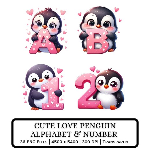 Love Penguin Alphabet & Numbers – Valentine PNG Set (digital Download) - Etsy