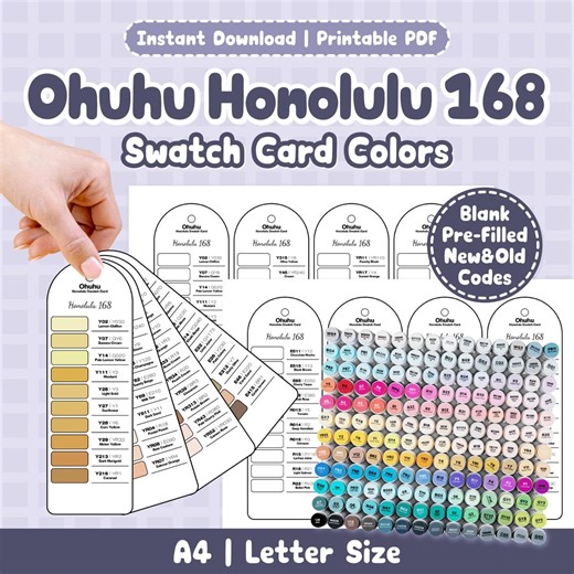 Ohuhu Honolulu 168 Color Swatch Chart | Blank and Pre Filled Marker Tracker | Printable PDF Template for Artists | A4 Letter - Etsy