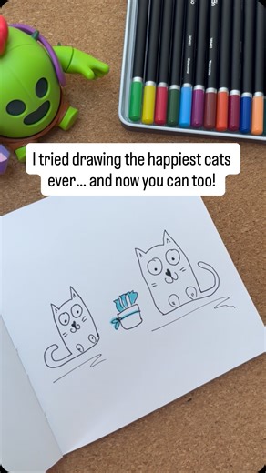 The happiest cat duo you’ll see today 😺💛 Want to draw them too? Here’s a super easy step-by-step! If you try it, tag me so I can share! 🎨💕 #catdoodles #cutecats #howtodrawcats #easydrawingtutorial #catart #kawaiiart #artistsoftiktok #instaartreels #artreels #drawwithme #beginnerart #arttutorial #doodleart #furryfriends #viralreels #trendingart | Boozy Pets