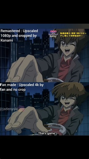 Jaden Yuki on Instagram: "Remastered 1080p vs Fan made 4k Yu-Gi-Oh Revolution Upscales I Follow @jadenyuki Jaden ♥️ Gotcha ✌️ And that's game ✌️ 🎴🃏 @jadenyuki Like 👍 Comment 📃 Share 📲 Follow 😄 #yugioh #yugiohgx #JadenYuki #anime #yugiohcards"
