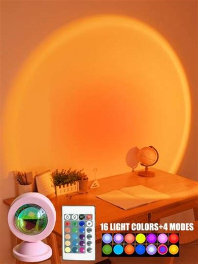 מנורת הקרנת שקיעה 16 צבעים/מתחלף בשקיעה, מופעלת באמצעות USB, עם שלט רחוק/מופעלת באמצעות USB, 4 מצבי RGB זריחה ושקיעה, מקרן לילה LED, מתאים לצילום/מסיבת סלפי, בית, סלון, חדר שינה, קמפינג, חתונה, קישוט, מתנה נהדרת לנשים, בנות, חברות, משפחה ליצירת תאורת אווירה | SHEIN