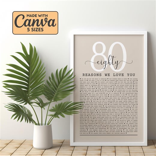 80 Reasons We Love You, 80th Birthday Gift, Custom Gift for Mom and Dad, 80th Birthday Gifts for Women, 80th Birthday Gifts for Men M9X4 - Etsy