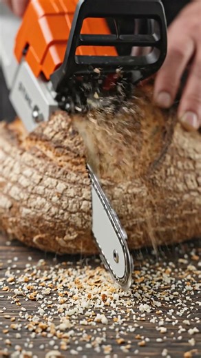 Mini Chainsaw vs Thick Bread Loaf 🪚 #realism #chainsaw #asmr #woodcutting