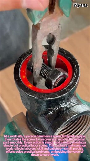 Hammering a Screw into a Pipe to Remove Parts | Labor Maintenance Work