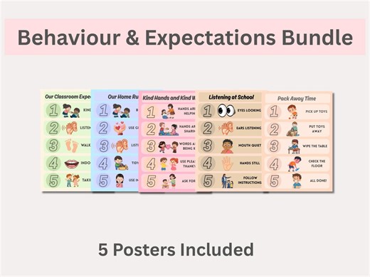 Kids Behaviour Chart Bundle | Classroom Rules, Kindness, Listening Skills (editable Canva) - Etsy