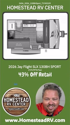 2026 Jayco Jay Flight SLX 130BH SPORT EDITION Travel Trailer - Unit: 2656 www.homesteadrv.com