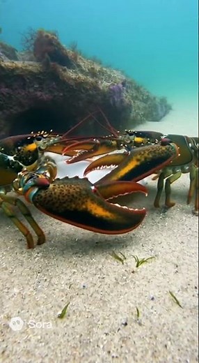 Lobster Shell Battle Caught on Sand Bottom Dive