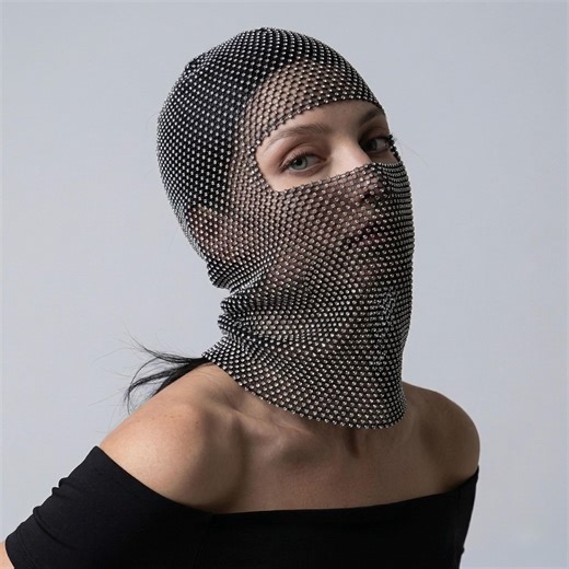 Rhinestone Hood Mask | Crystal Mesh Full Face Hood | Sparkling Party Wear | Rave Festival Face Cover | Statement Costume Accessory - Etsy UK