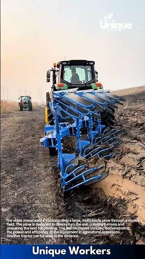 Tractor Plowing Field: Deep Soil Turning with Multi-Blade Plow