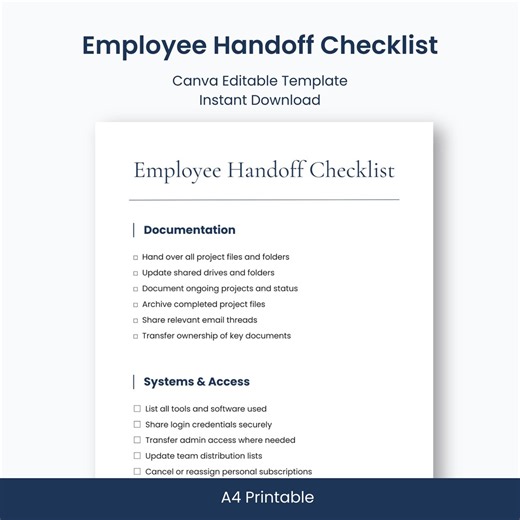 Employee Handoff Checklist | Job Transition Template | Canva Editable PDF - Etsy