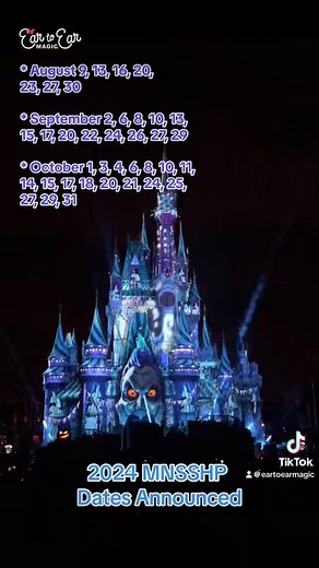 Walt Disney World just announced the 2024 dates for Mickey’s Not So Scary Halloween Parties: August 9, 13, 16, 20, 23, 27, 30 September 2, 6, 8, 10, 13, 15, 17, 20, 22, 24, 26, 27, 29 October 1, 3, 4, 6, 8, 10, 11, 14, 15, 17, 18, 20, 21, 24, 25, 27, 29, 31 Contact us to book your Walt Disney World stays and add your MNSHHP tickets to your reservations! SusanEdwards@travelmation.net | Ear to Ear Magic
