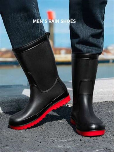 Men's Rain Boots, Outdoor Sports Fishing Hiking Rubber Boots, Construction Site Work Boots, Comfortable And Lightweight Black Work Shoes For Rainy Days, Rubber Rain Boots For Men | SHEIN