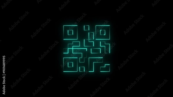 Neon line QR code animated lineal symbol icon. Scanning QR code symbol.