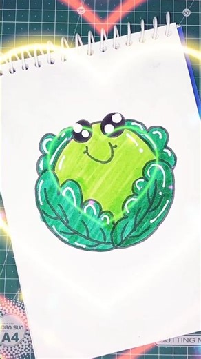 cute easy cabbage 🥬 cartoon drawing. #shorts