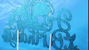 Dolphin Happy Birthday Cake Topper Dolphin Birthday Party Decoration Blue Glitter Sea Theme Cake Topper for Ocean Sea Theme Birthday Party Supplies