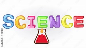 Animation science subject header physics, chemistry, astronomy, and biology with sign and symbol icon tool moving and exploding used for education introduction in isolated background in HD