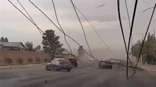 Watch: Las Vegas car crushed by power poles during windstorm with 60-70 mph gusts