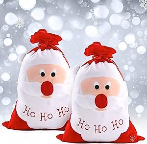 KatchOn, Large Christmas Gift Bags - 27x16 Inch, Pack of 2 Premium Canvas Material | Santa Sacks Drawsting | Red and White Ho Ho Ho Ho Santa Bags | Christmas Goodie Bags, Xmas Party Decorations
