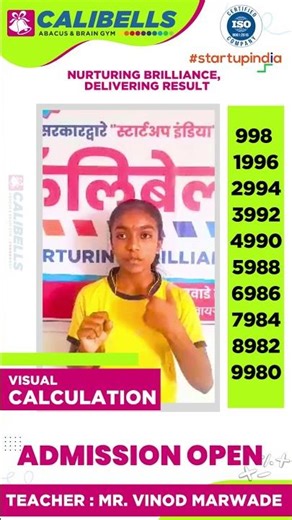 Visual Calculation Of The Table Of 998 | Under Mr. Vinod Marwade Sir at Calibells Abacus