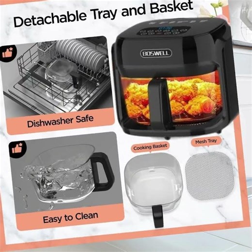 Boswell Glass Air Fryer features non-toxic, dishwasher-safe parts + extras #BoswellAirFryer