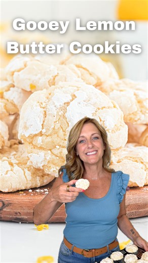 Lemon Gooey Butter Cookies are moist, thick and so easy to make! Whip up a batch from scratch or grab a box of cake mix. These taste amazing both ways! https://www.shugarysweets.com/lemon-gooey-butter-cookies/ | Shugary Sweets
