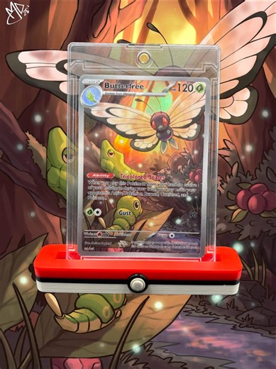 Butterfree Evolution Line Custom Pokemon Card Fan Art Rainbow Holographic – Caterpie Metapod Butterfree – Unofficial Handmade Collectible –