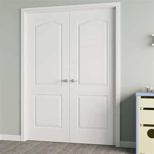 Check The Home Depot's Q&A Before Buying: ARK DESIGN 56 in. x 80 in. 2-Panel Round Top Universal-Hand Painted Solid Core Wood Double Prehung French Door+ Quick Assemble Jamb