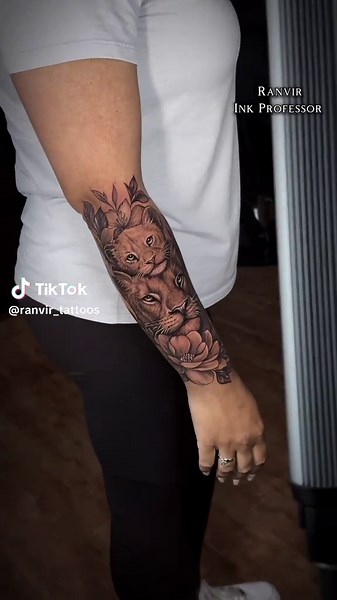 Lion Family Tattoo on Arm Dedicated to Mother