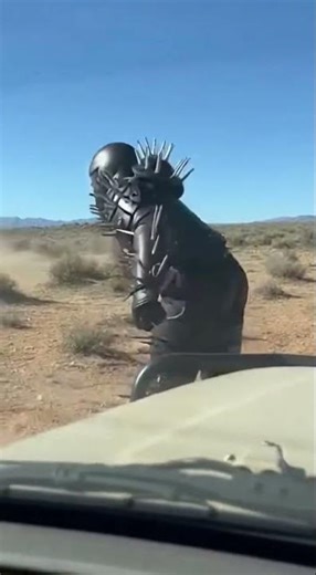 Bear vs Man in Spiked Armor: Desert Showdown! #ArmoredWarrior #BearEncounter #SurrealClash