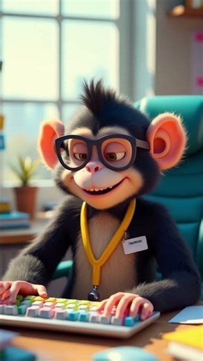 Monkey Working at Office