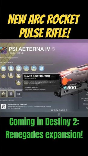 FIRST EVER ARC ROCKET PULSE RIFLE coming in Destiny 2: Renegades!