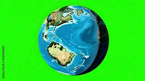 Earth rotating on green screen. Realistic Earth on Green Screen 4K video with shadow