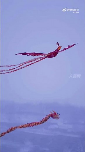 【見者好運！被無人機版飛天龍鳳震撼到了】看雪中龍鳳呈祥！近日，甘肅慶陽，在無人機的幫助下，天空出現龍騰萬里、鳳舞九天的畫面。願刷到視頻的你龍鳳呈祥，好運連連！