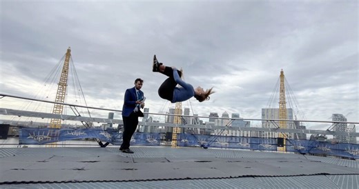 Footage shows former gymnast smash backflipping world record – on top of O2 arena