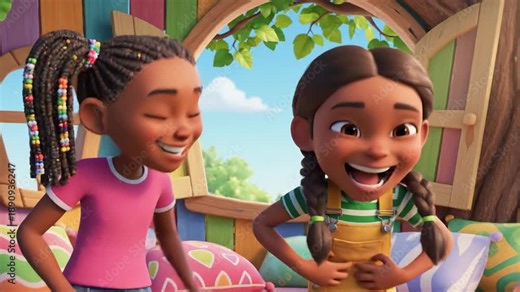 Two animated girls, one whispers to the other who looks surprised