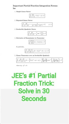 Partial Fractions Integration: 5 Formulas That Save 10 Minutes in JEE👍👍👍