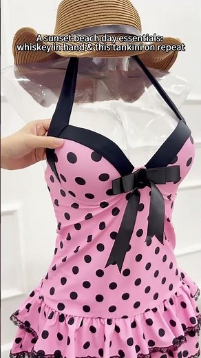 Pink 1940s Halter Polka Dots Bow built-in bra tummy control One Piece Swimsuit#swimwear #swimsuit
