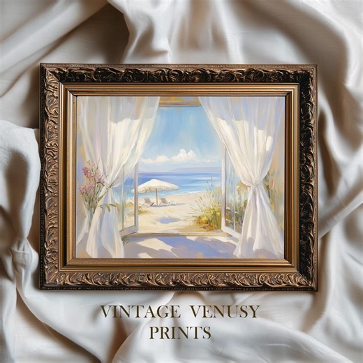 Summer Beach Scene Through Open Window - Classic Coastal Seaside View Art, Sunlit Seascape, Cottagecore Summer Wall Decor, 208 - Etsy