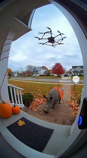 Drone Delivers a Rhino?! | Wildest Ring Cam Footage Ever #Shorts #camera #animals #sora2