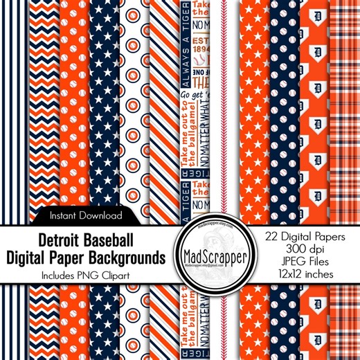 Detroit Baseball Scrapbook Paper: Digital Baseball Paper and Clip Art (digital Download) - Etsy