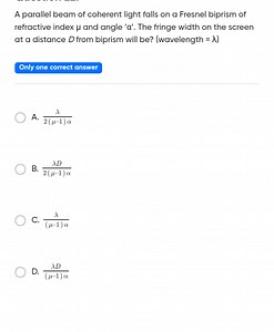 A parallel beam of coherent light falls on a Fresnel biprism of... | Filo