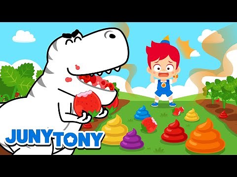 Who Pooped In My Farm? | Rainbow-Colored Dinosaur | Color Songs | Funny Kids Songs | JunyTony